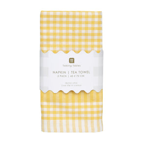 Bon Appetit Yellow & White Fabric Gingham Napkins/Tea Towels - 2 Pack