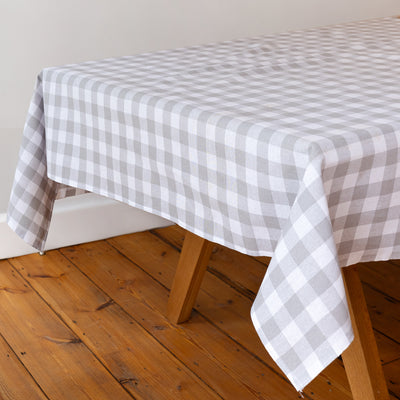 Bon Appetit Grey & White Fabric Gingham Tablecloth