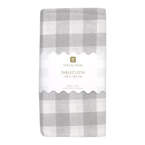 Bon Appetit Grey & White Fabric Gingham Tablecloth