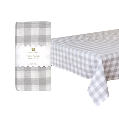 Bon Appetit Grey & White Fabric Gingham Tablecloth
