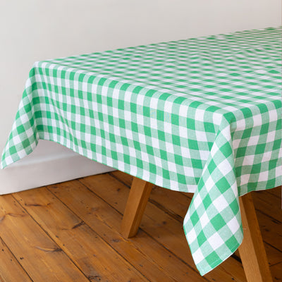 Bon Appetit Green & White Fabric Gingham Tablecloth