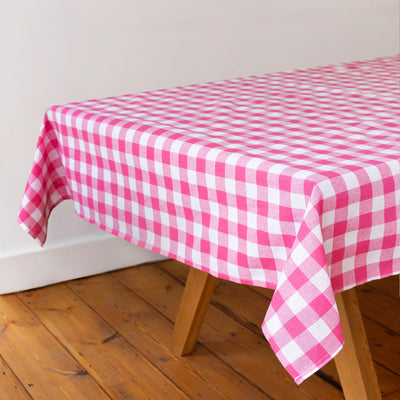 Bon Appetit Raspberry Pink & White Fabric Gingham Tablecloth