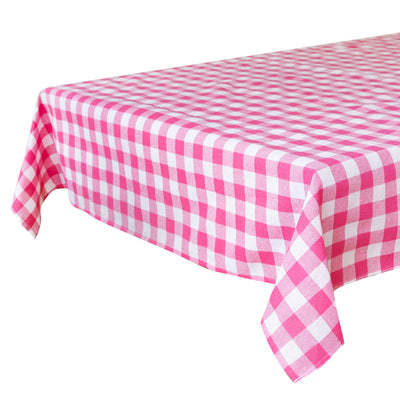 Bon Appetit Raspberry Pink & White Fabric Gingham Tablecloth