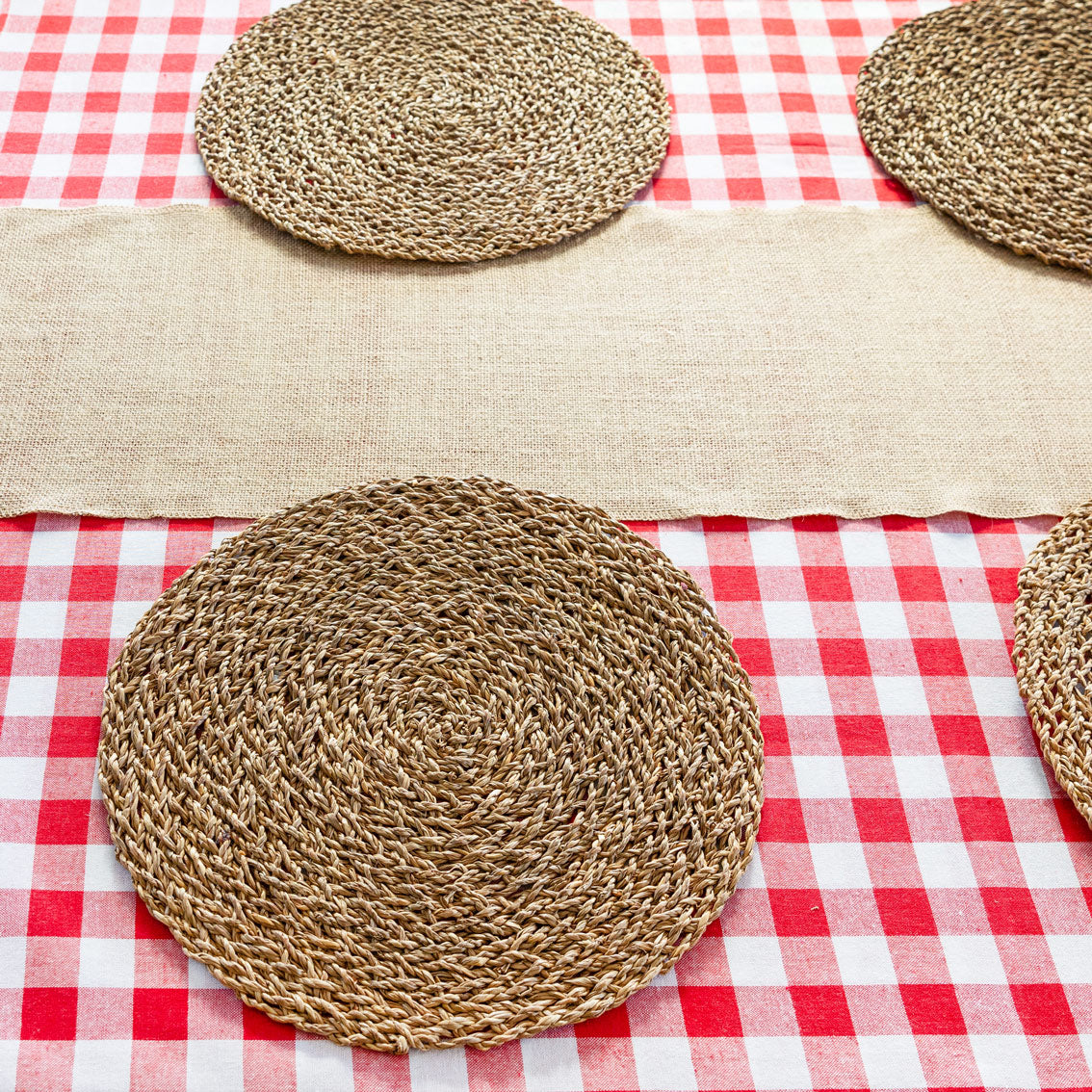 Bon Appetit Red & White Fabric Gingham Tablecloth