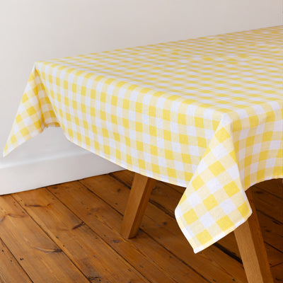 Bon Appetit Yellow & White Fabric Gingham Tablecloth