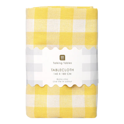 Bon Appetit Yellow & White Fabric Gingham Tablecloth