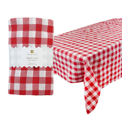 Red & White Cotton XL Gingham Tablecloth - 160cm x 250cm