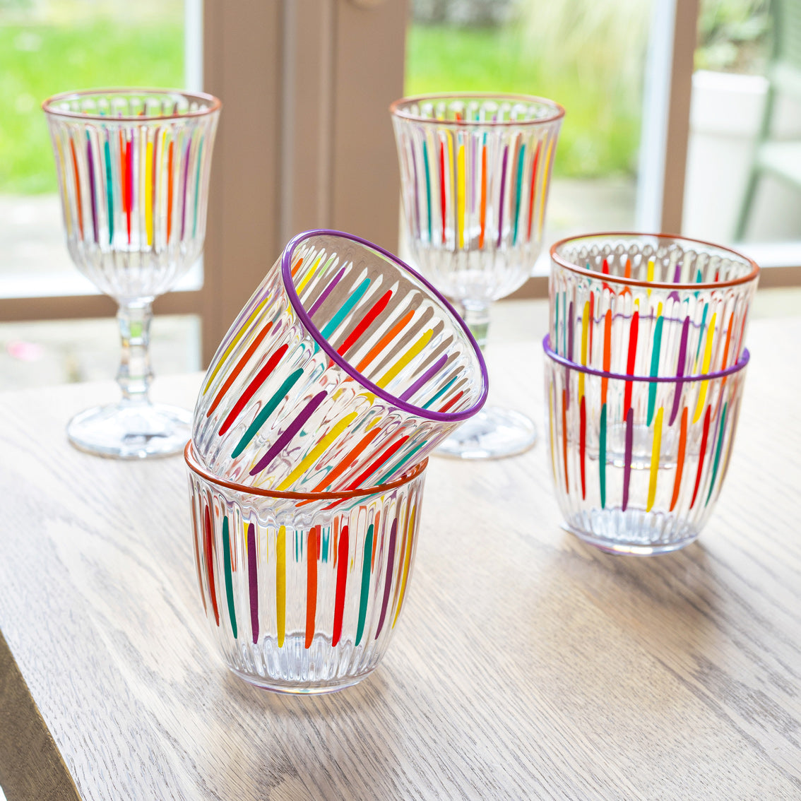 Bright Striped Multi-Coloured Wine Glass