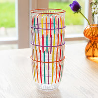 Bright Striped Multi-Coloured Glass Tumbler - 6 Pack