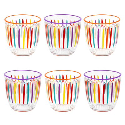 Bright Striped Multi-Coloured Glass Tumblers