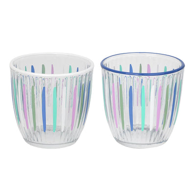 Blue & White Striped Glass Tumblers - 6 Pack