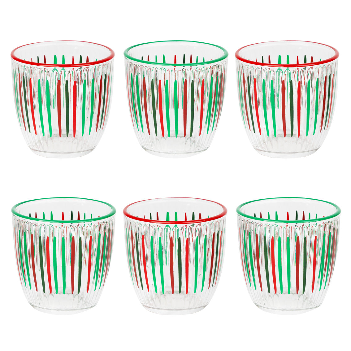 Red & Green Striped Glass Tumbler - 6 Pack