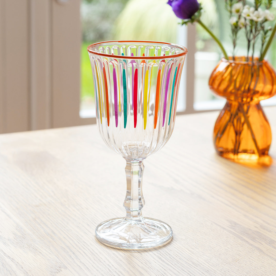 Bright Striped Multi-Coloured Wine Glass