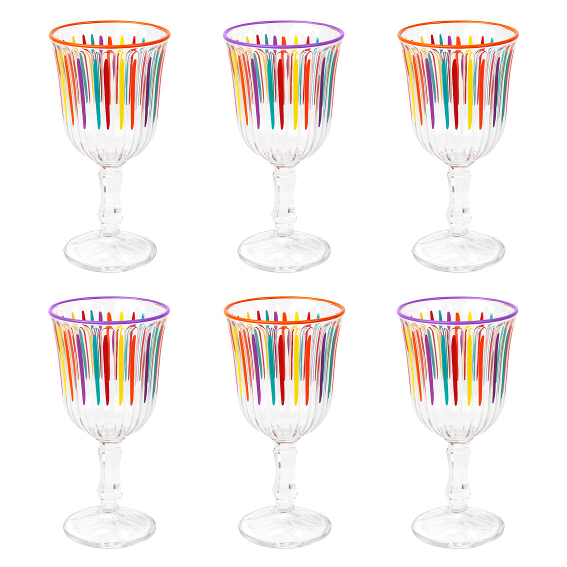 Bright Striped Multi-Coloured Wine Glass