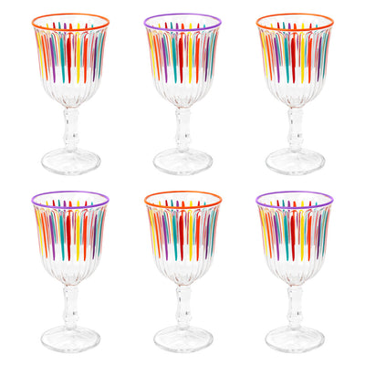 Bright Striped Multi-Coloured Wine Glasses