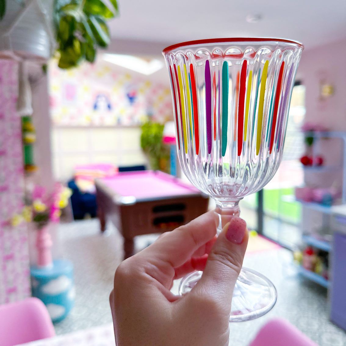 Bright Striped Multi-Coloured Wine Glass