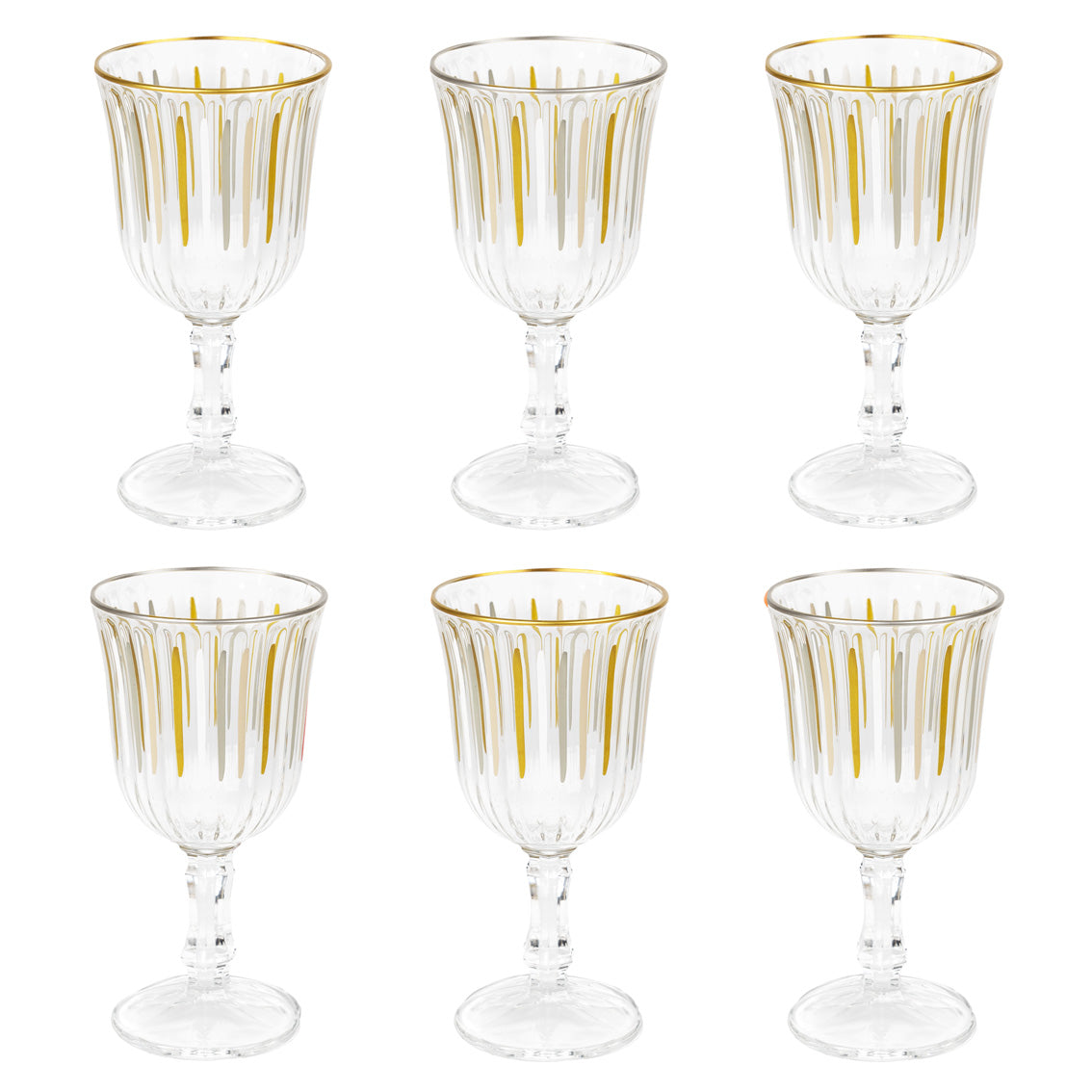 White & Gold Striped Wine Glass - 6 Pack