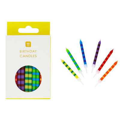 Birthday Striped Multi-Coloured Candles - 24 Pack