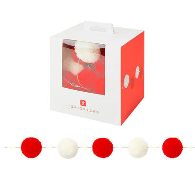 Red And White Pom Pom Lights, 20 LED, 2m