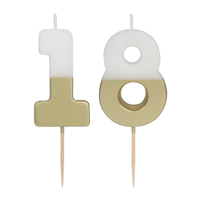 White & Gold Milestone Candle - 18 | Cake Candless |
