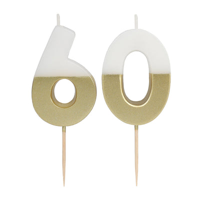 White & Gold Milestone Birthday Number Candle - 60