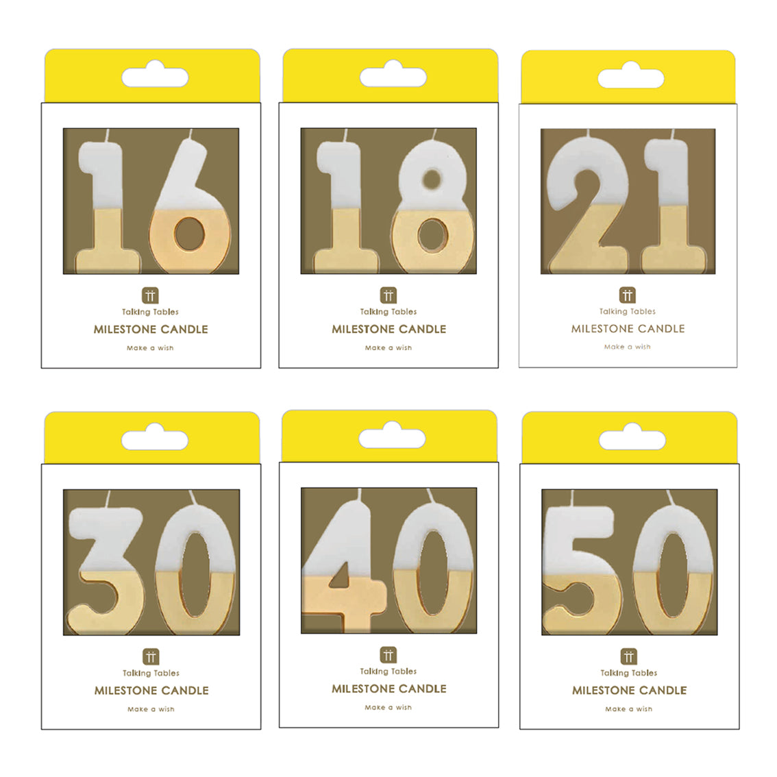 White & Gold Milestone Birthday Number Candle Starter Set