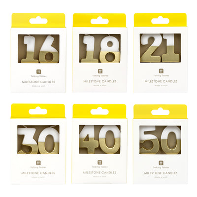 White & Gold Milestone Birthday Number Candle Starter Set