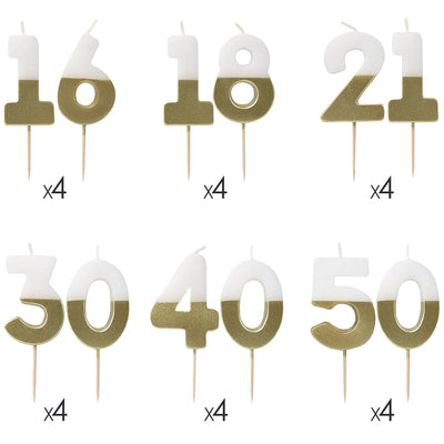 White & Gold Milestone Candles Set | Cake Candless |