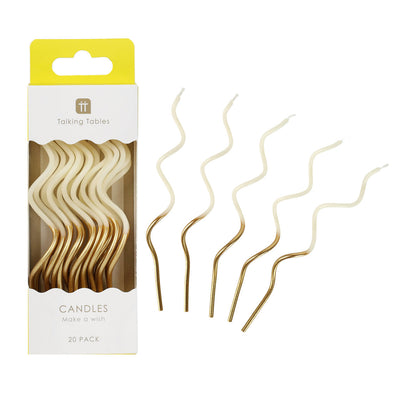 Gold & White Twist Birthday Candles - 20 Pack | Cake Candle|