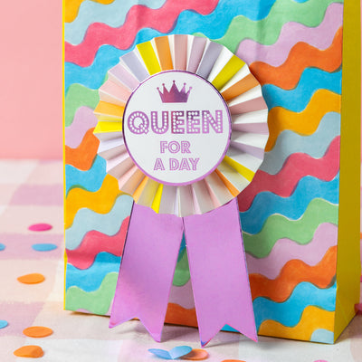 Luxe Multi Coloured "Queen For A Day" Birthday Rosette Badge