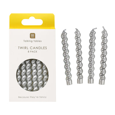 Luxe Silver Twirl Candles - 8 Pack