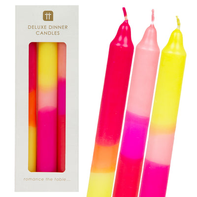 Marble 3 Tone Ombre Pink, Yellow and Orange Dinner Candles - 3 Pack