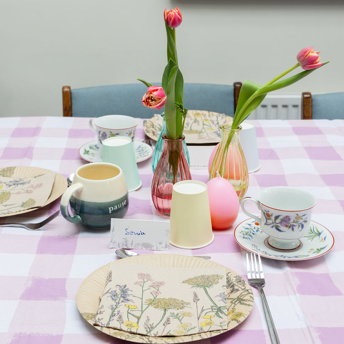 Everyone's Welcome Lilac Gingham Cotton Table Cloth