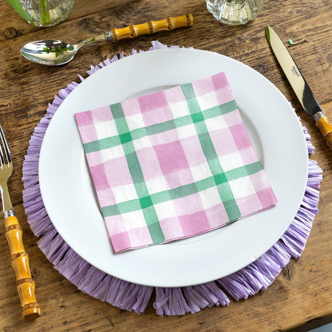 Mellow Lilac & Green Gingham Paper Napkins - 20 Pack