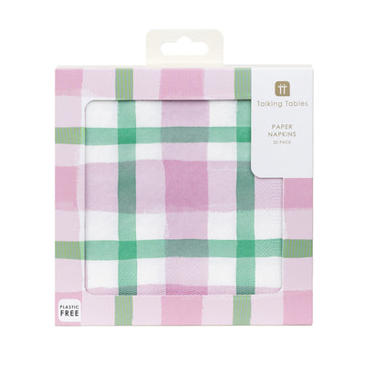 Lilac & Green Gingham Napkins - 20 Pack | Summer Napkins |