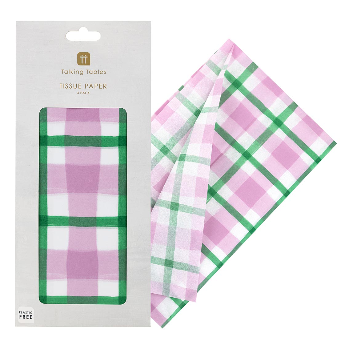 Mellow Green & Pink Gingham Tissue Paper - 4 Pack