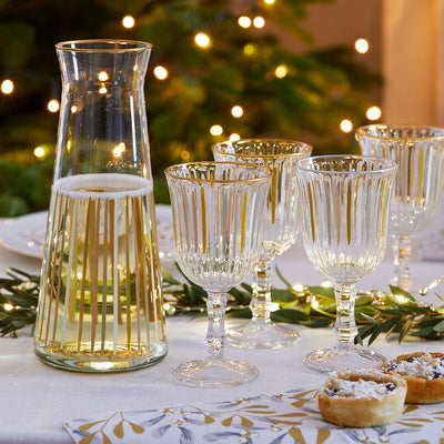 White & Gold Striped Wine Glasses