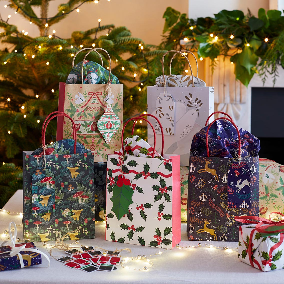 Folklore Green Christmas Paper Gift Bags - 8 Pack