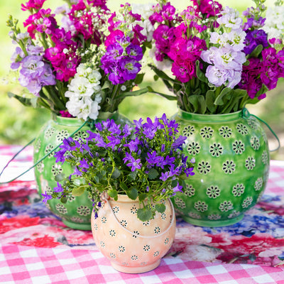 Metal Pink & Green Geometric Flower Lantern - Small