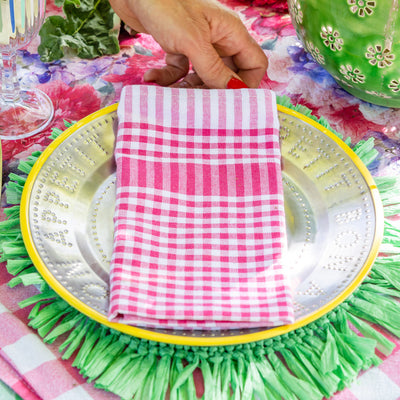 Bon Appetit Raspberry Pink & White Fabric Gingham Napkins/Tea Towels - 2 Pack