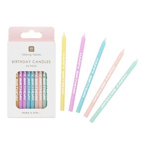 Pastel Happy Birthday Printed Candles - 24 Pack