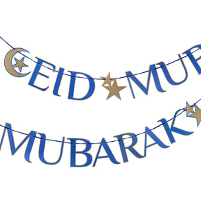 Party Porcelain Navy & Gold Eid Mubarak Paper Garland