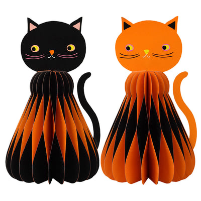 Halloween Black & Orange Cat Honeycomb Decoration - 2 Pack