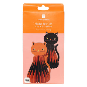 Halloween Black & Orange Cat Honeycomb Decoration - 2 Pack