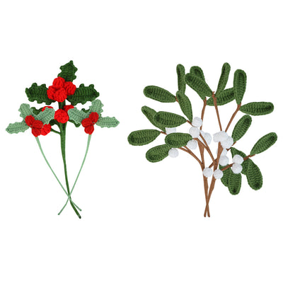 Botanical Holly & Mistletoe Christmas Crochet Sprigs Set
