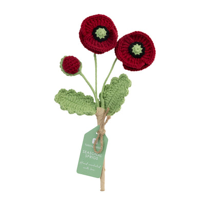 Red Poppy Crochet Sprigs - 18cm - 2 Pack | Home Decor |
