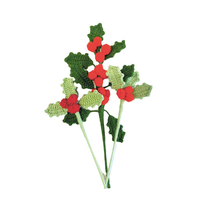 Botanical Holly Christmas Crochet Sprigs - 3 Pack