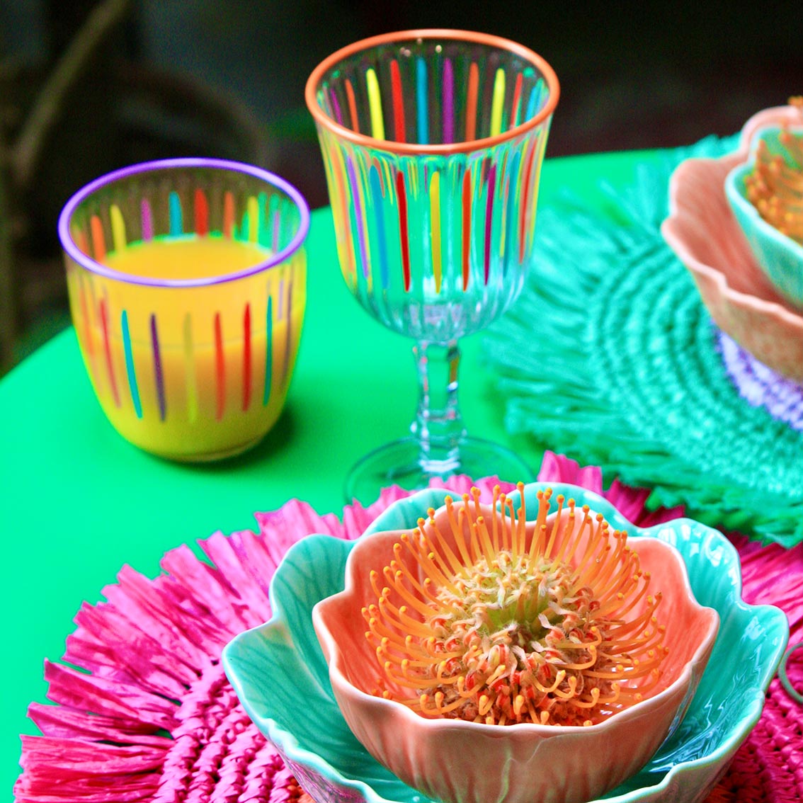 Bright Striped Multi-Coloured Wine Glass