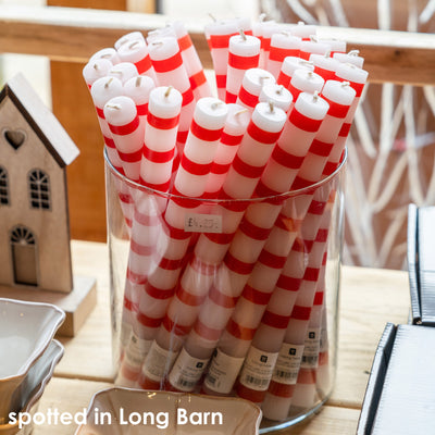 Red & White Stripe Taper Dinner Candles - POS Unit