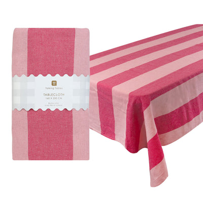 Pink Stripe Cotton XL Tablecloth - 160cm x 250cm | Wedding Decor |